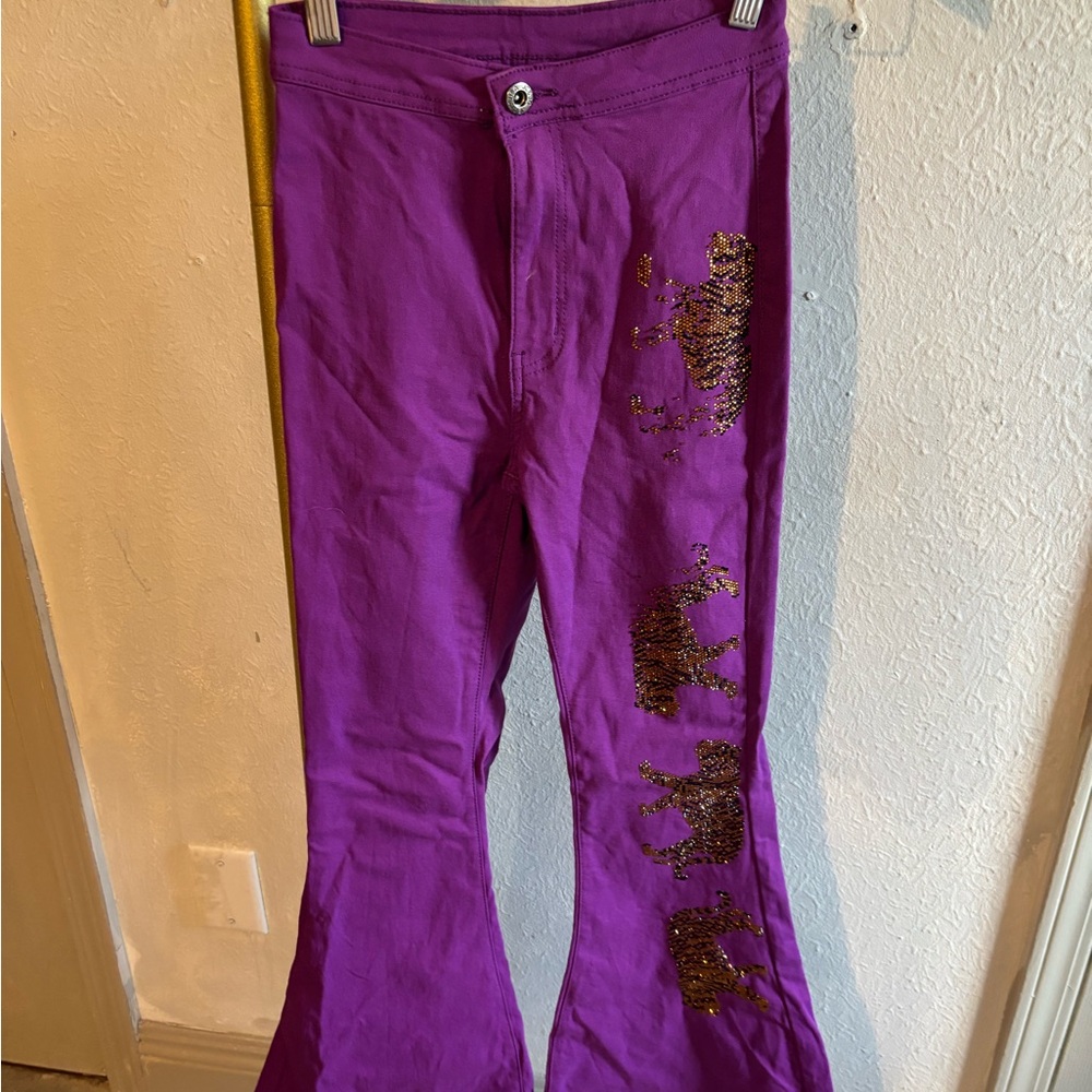 LSU Purple Flared Pants with Sequin Design size S